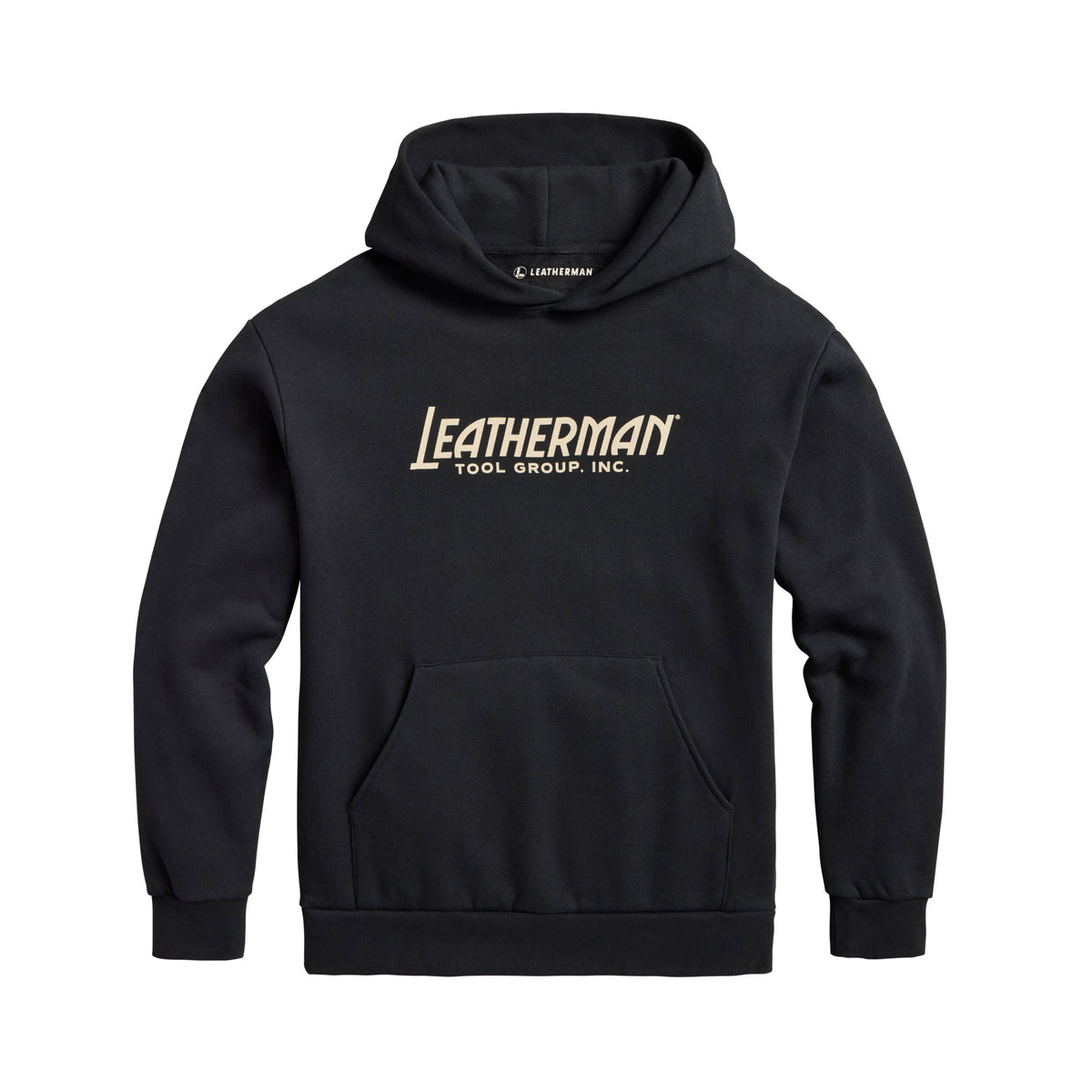 Translation missing: en.Black Leatherman Blade &amp; Grain hoodie with "Leatherman Tool Group, INC." on the front