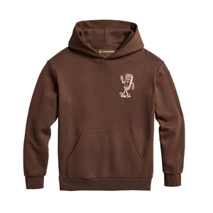 Translation missing: en.Front of the brown Mr Wave pullover hoodie showing a small mascot designed like the leatherman Wave