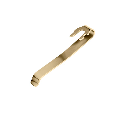 Translation missing: es.Back-side of the Brass Leatherman Quick-Release Pocket Clip showing the connecting mechanism