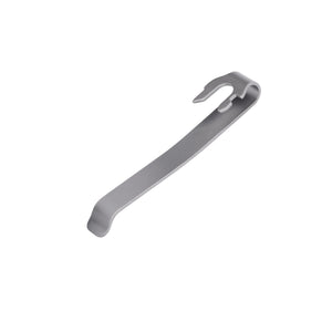 Translation missing: en.Back-side of the Matte Silver Leatherman Quick-Release Pocket Clip showing the connecting mechanism
