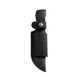Translation missing: es.Black leather belt sheath with silver snap closures and reinforced stitching, designed to securely hold a fixed-blade knife